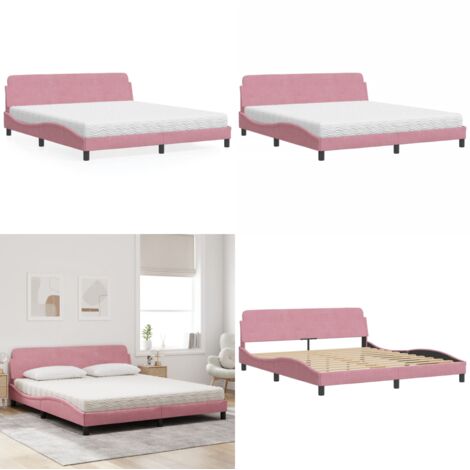 Letto con Materasso Dover Rosa 180x200 cm in Velluto - Materasso in schiuma - Velluto