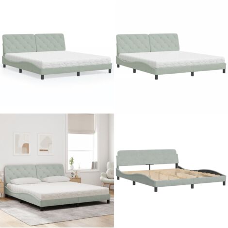 Letto con Materasso Grigio Chiaro 180x200 cm in Velluto - Materasso in schiuma - Velluto