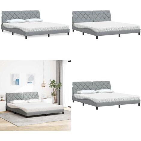 Letto con Materasso Grigio Chiaro180x200 cm Tessuto - Materasso in schiuma - Letto con giroletto
