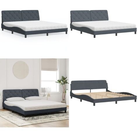 Letto con Materasso Grigio Scuro 180x200 cm in Velluto - Materasso in schiuma - Giroletto in velluto