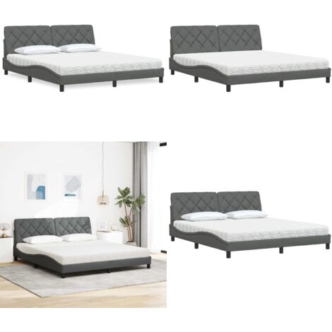 Letto con Materasso Grigio Scuro 180x200 cm Tessuto - Materasso in schiuma - Letto con giroletto