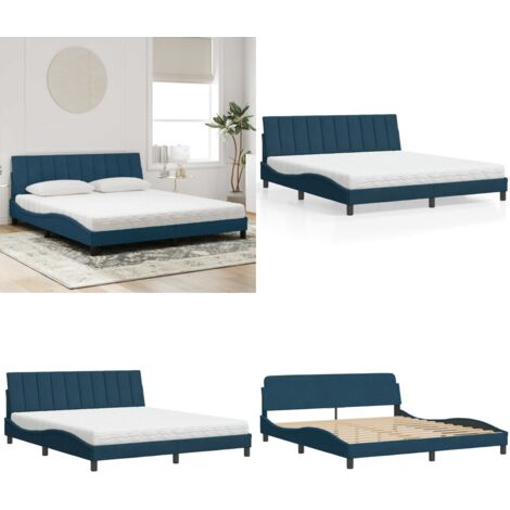 Letto con Materasso Hanko Blu 180x200 cm in Velluto - Materasso in schiuma - Giroletto in velluto