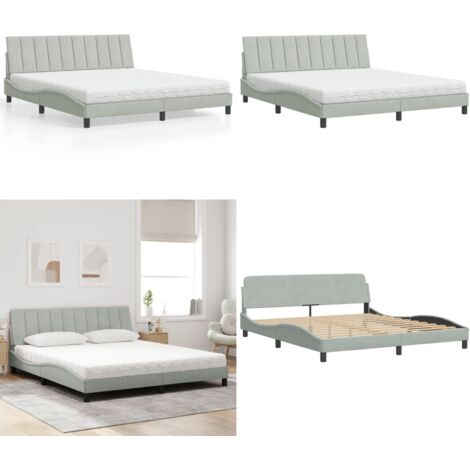 Letto con Materasso Hanko Grigio Chiaro 180x200 cm in Velluto - Materasso in schiuma - Letto in velluto