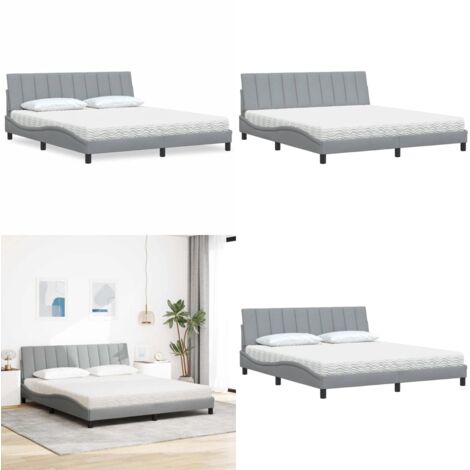 Letto con Materasso Hanko Grigio Chiaro180x200 cm Tessuto - Materasso in schiuma - Letto con giroletto