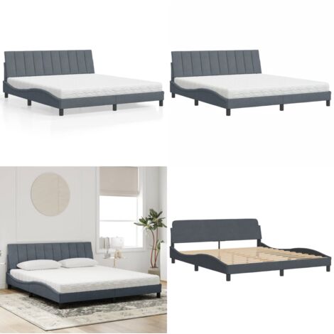 Letto con Materasso Hanko Grigio Scuro 180x200 cm in Velluto - Materasso in schiuma - Letto in velluto