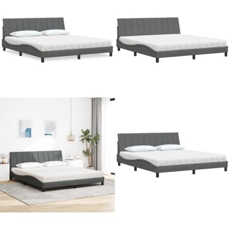 Letto con Materasso Hanko Grigio Scuro 180x200 cm Tessuto - Materasso in schiuma - Letto con giroletto