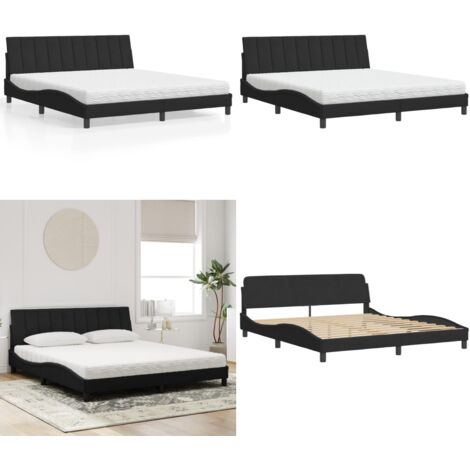 Letto con Materasso Hanko Nero 180x200 cm in Velluto - Materasso in schiuma - Giroletto in velluto
