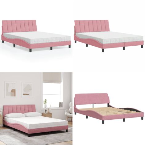 Letto con Materasso Hanko Rosa 140x200 cm in Velluto - Materasso in schiuma - Giroletto rosa