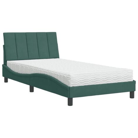 Letto con Materasso Hanko Verde Scuro 100x200 cm in Velluto vidaXL