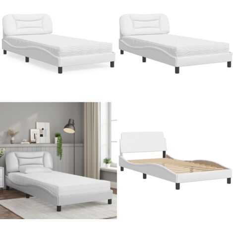 Letto con Materasso Hvar Bianco 100x200 cm in Similpelle - Materasso in schiuma - Similpelle