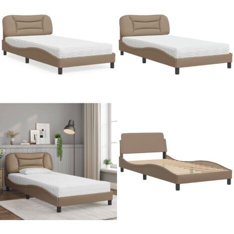 Letto con Materasso Hvar Cappuccino 100x200cm Similpelle - Materasso in schiuma - Similpelle