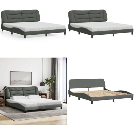 Letto con Materasso Hvar Grigio Scuro 180x200 cm Tessuto - Materasso in schiuma - Letto con testiera
