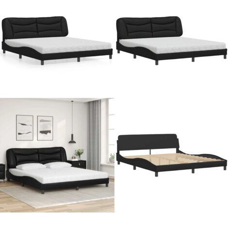 Letto con Materasso Hvar Nero 180x200 cm in Similpelle - Materasso in schiuma - Giroletto in similpelle