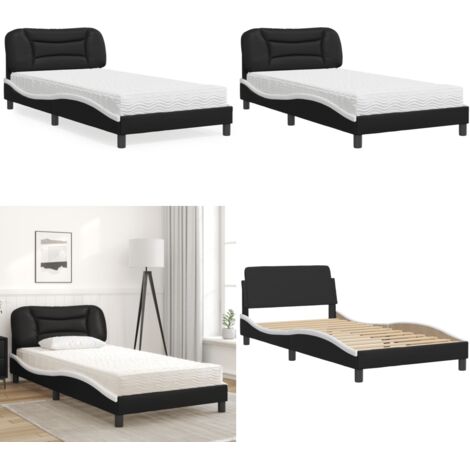 Letto con Materasso Hvar Nero e Bianco 100x200 cm in Similpelle - Materasso in schiuma - Similpelle