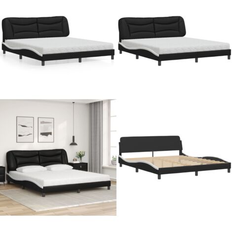 Letto con Materasso Hvar Nero e Bianco 180x200 cm in Similpelle - Materasso in schiuma - Similpelle