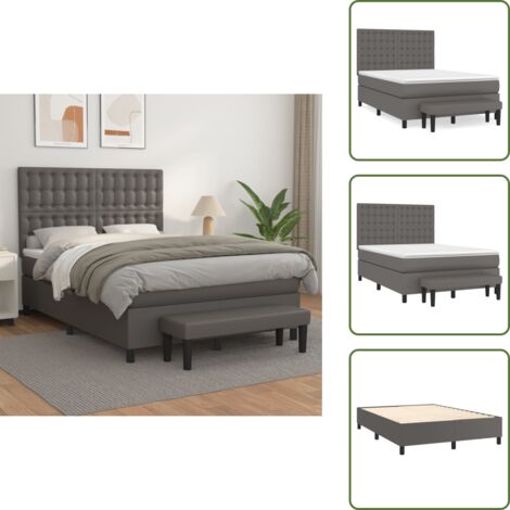 Letto con materasso in similpelle - vidaXL Giroletto a Molle con Materasso Grigio 140x190 cm in Similpelle - Panca multifunzionale