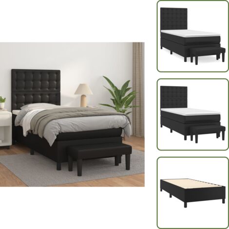 Letto con materasso in similpelle - vidaXL Giroletto a Molle con Materasso Nero 90x200 cm in Similpelle - Letto con panca