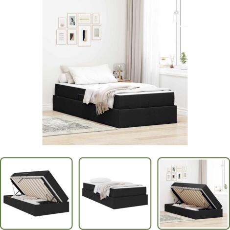 Letto con materasso -  Letto con contenitore e materasso Nero 90 x 200 cm Poliestere