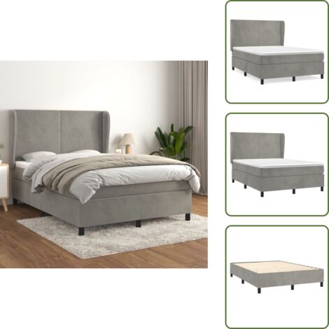 Letto con materasso morbido - vidaXL Giroletto a Molle con Materasso Grigio Chiaro 140x190cm Velluto - Letto con velluto
