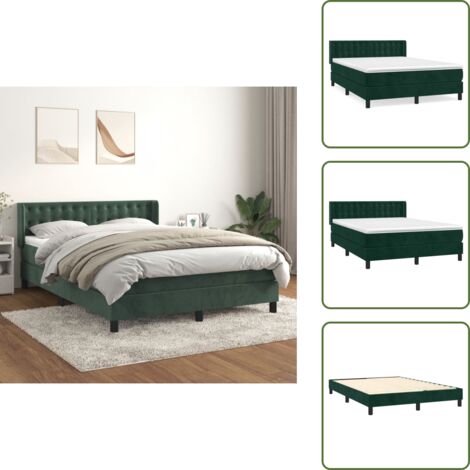 Letto con materasso morbido - vidaXL Giroletto a Molle con Materasso Verde Scuro 140x190 cm Velluto - Letto con velluto