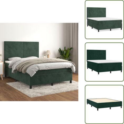 Letto con materasso morbido - vidaXL Giroletto a Molle con Materasso Verde Scuro 140x190 cm Velluto - Letto con velluto
