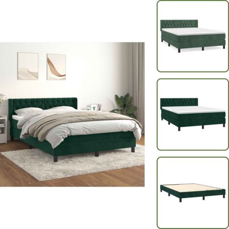 Letto con materasso morbido - vidaXL Giroletto a Molle con Materasso Verde Scuro 140x190 cm Velluto - Letto con velluto