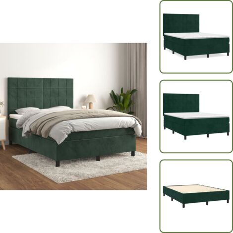 Letto con materasso morbido - vidaXL Giroletto a Molle con Materasso Verde Scuro 140x200 cm Velluto - Letto con velluto