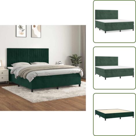 Letto con materasso morbido - vidaXL Giroletto a Molle con Materasso Verde Scuro 160x200 cm Velluto - Letto con velluto