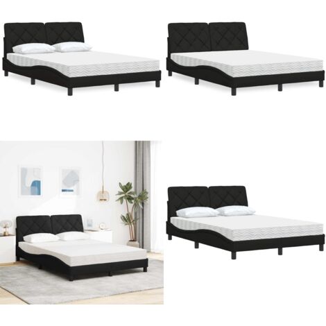 Letto con Materasso Nero 120x200 cm in Tessuto - Materasso in schiuma - Letto con giroletto