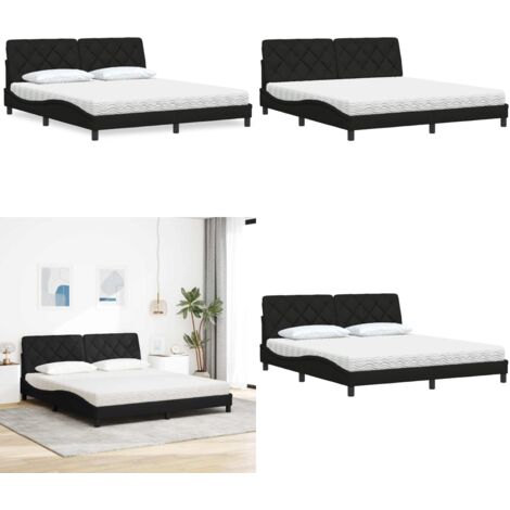 Letto con Materasso Nero 180x200 cm in Tessuto - Materasso in schiuma - Letto con giroletto