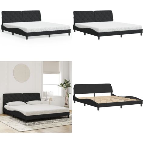 Letto con Materasso Nero 180x200 cm in Velluto - Materasso in schiuma - Giroletto in velluto