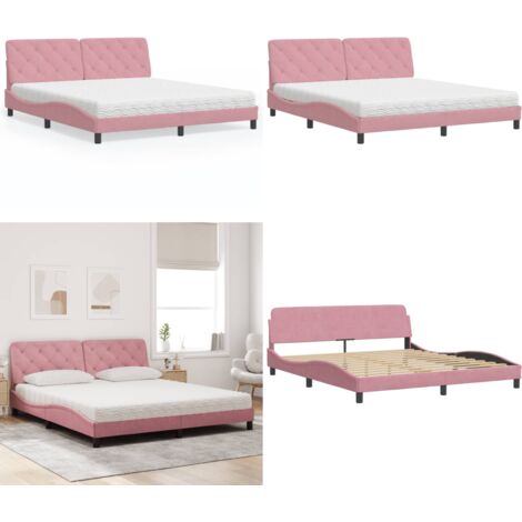 Letto con Materasso Rosa 180x200 cm in Velluto - Materasso in Schiuma - Letto con Materasso