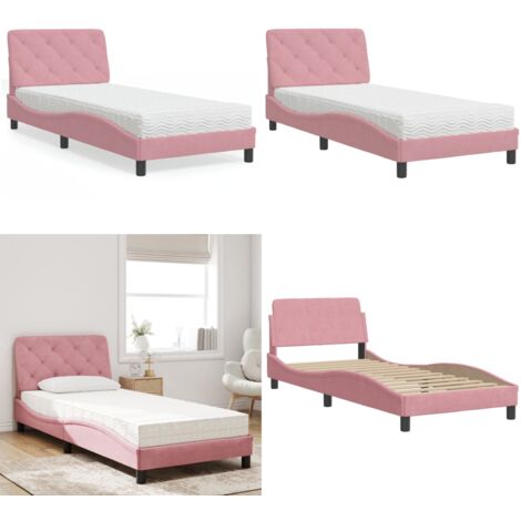 Letto con Materasso Rosa 90x200 cm in Velluto - Materasso in schiuma - Giroletto rosa