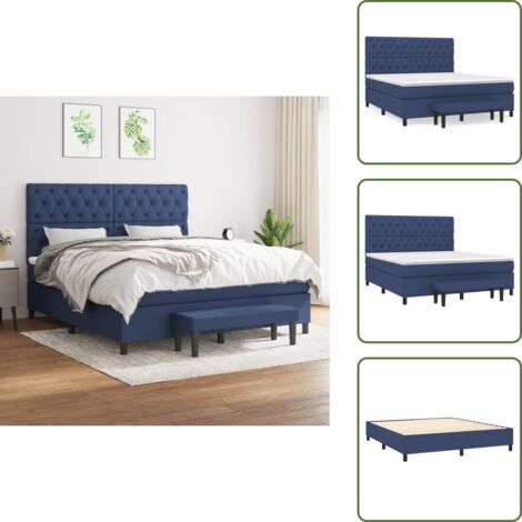 Letto con materasso - vidaXL Giroletto a Molle con Materasso Blu 160x200 cm in Tessuto - Letto con coprimaterasso