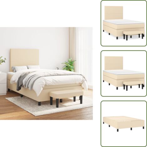 Letto con materasso - vidaXL Giroletto a Molle con Materasso Crema 120x200 cm in Tessuto - Letto con coprimaterasso