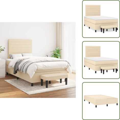 Letto con materasso - vidaXL Giroletto a Molle con Materasso Crema 120x200 cm in Tessuto - Letto con coprimaterasso