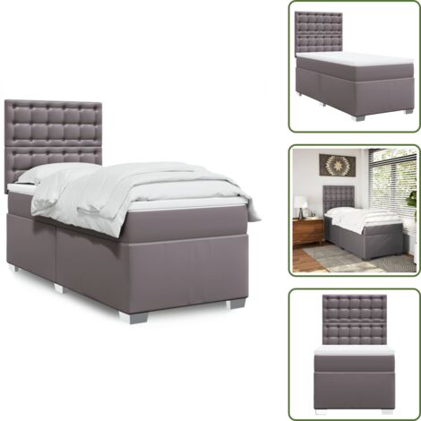Letto con materasso - vidaXL Giroletto a Molle con Materasso Grigio 90x190 cm in Similpelle - Letto con coprimaterasso