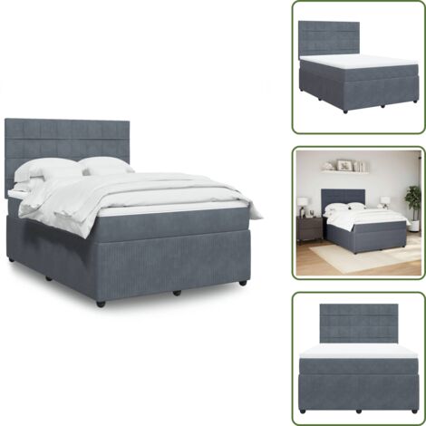 Letto con materasso - vidaXL Giroletto a Molle con Materasso Grigio Scuro 140x190 cm Velluto - Letto in velluto