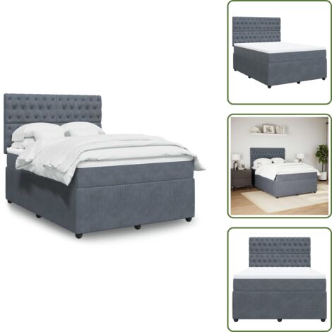 Letto con materasso - vidaXL Giroletto a Molle con Materasso Grigio Scuro 140x190 cm Velluto - Letto in velluto