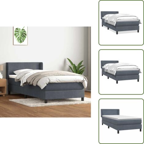 Letto con materasso - vidaXL Giroletto a Molle con Materasso Grigio Scuro 80x210 cm Velluto - Letto con testiera regolabile