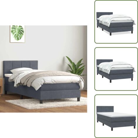 Letto con materasso - vidaXL Giroletto a Molle con Materasso Grigio Scuro 80x210 cm Velluto - Letto in velluto