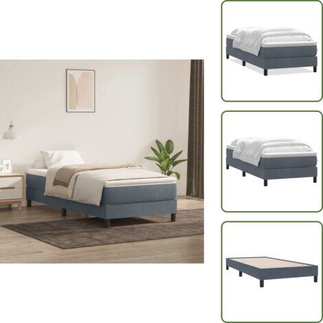 Letto con materasso - vidaXL Giroletto a Molle con Materasso Grigio Scuro 80x210 cm Velluto - Materasso in velluto