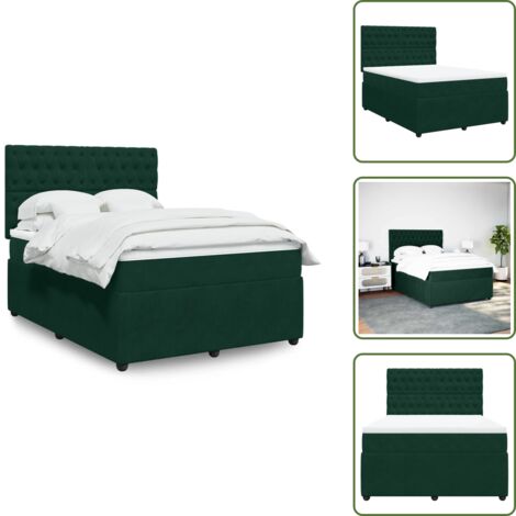 Letto con materasso - vidaXL Giroletto a Molle con Materasso Verde Scuro 160x200 cm Velluto - Letto in velluto
