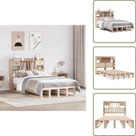Letto con materasso - vidaXL Letto Libreria senza Materasso 135x190 cm in Legno di Pino - Letto con scomparti