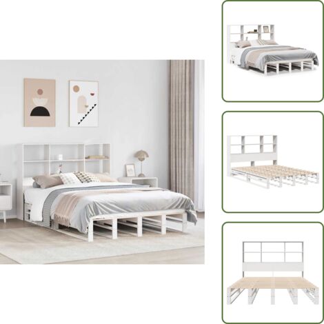 Letto con materasso - vidaXL Letto Libreria senza Materasso Bianco 140x190 cm Legno Massello - Letto con spazio di stoccaggio
