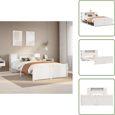 Letto con materasso - vidaXL Letto Libreria senza Materasso Bianco 160x200 cm Legno di Pino - Letto con spazio di stoccaggio