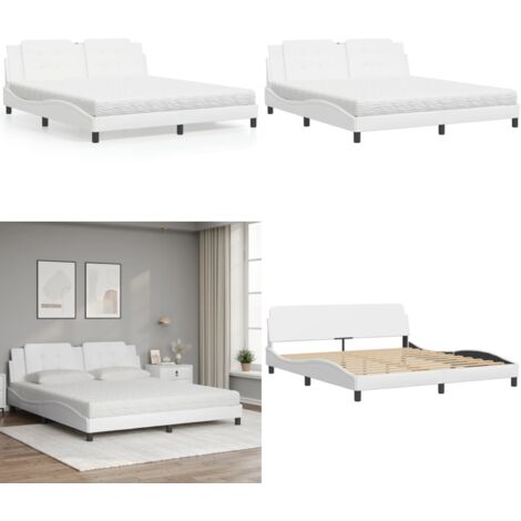 Letto con Materasso Zadar Bianco 180x200 cm in Similpelle - Materasso in schiuma - Letto con giroletto