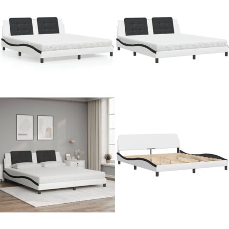 Letto con Materasso Zadar Bianco e Nero 180x200cm Similpelle - Materasso in schiuma - Giroletto