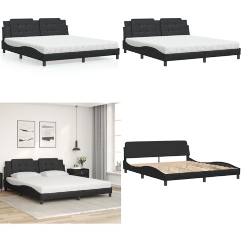 Letto con Materasso Zadar Nero 180x200 cm in Similpelle - Materasso in schiuma - Giroletto in similpelle