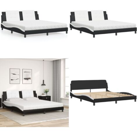 Letto con Materasso Zadar Nero e Bianco 180x200 cm in Similpelle - Materasso in schiuma - Giroletto in similpelle